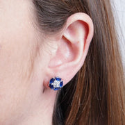 Orecchini in Argento 925 fiore zirconato blu