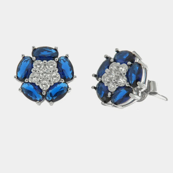Orecchini in Argento 925 fiore zirconato blu Collezione Hanoi - BYSIMON gioielli