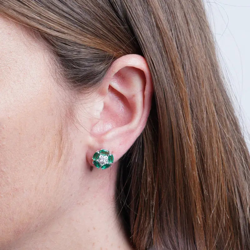 Orecchini in Argento 925 fiore zirconato verde Collezione Hanoi - BYSIMON gioielli