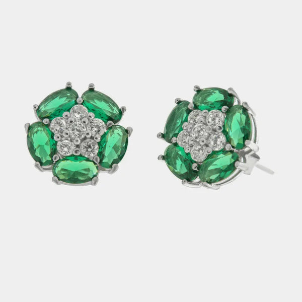 Orecchini in Argento 925 fiore zirconato verde Collezione Hanoi - BYSIMON gioielli