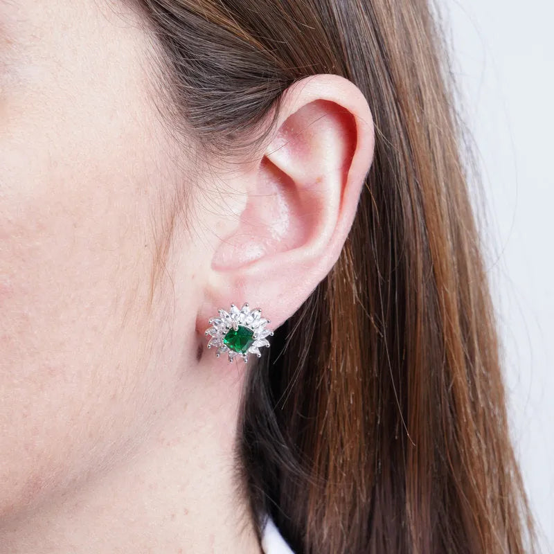 Orecchini in Argento 925 fiore zirconato verde Collezione Hanoi - BYSIMON gioielli