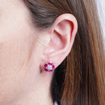 Orecchini in Argento 925 fiore zirconato rubino Collezione Hanoi - BYSIMON gioielli