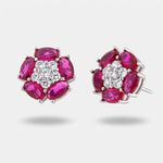 Orecchini in Argento 925 fiore zirconato rubino Collezione Hanoi - BYSIMON gioielli