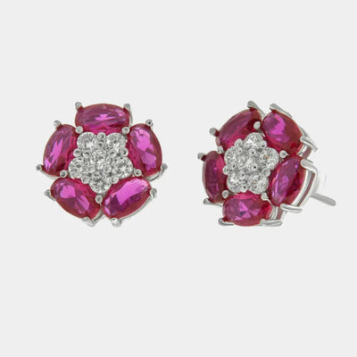 Orecchini in Argento 925 fiore zirconato rubino Collezione Hanoi - BYSIMON gioielli