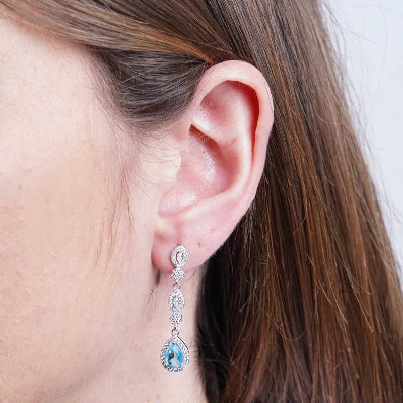 Orecchini in Argento 925 goccia azzurra con zirconi Collezione Hanoi - BYSIMON gioielli