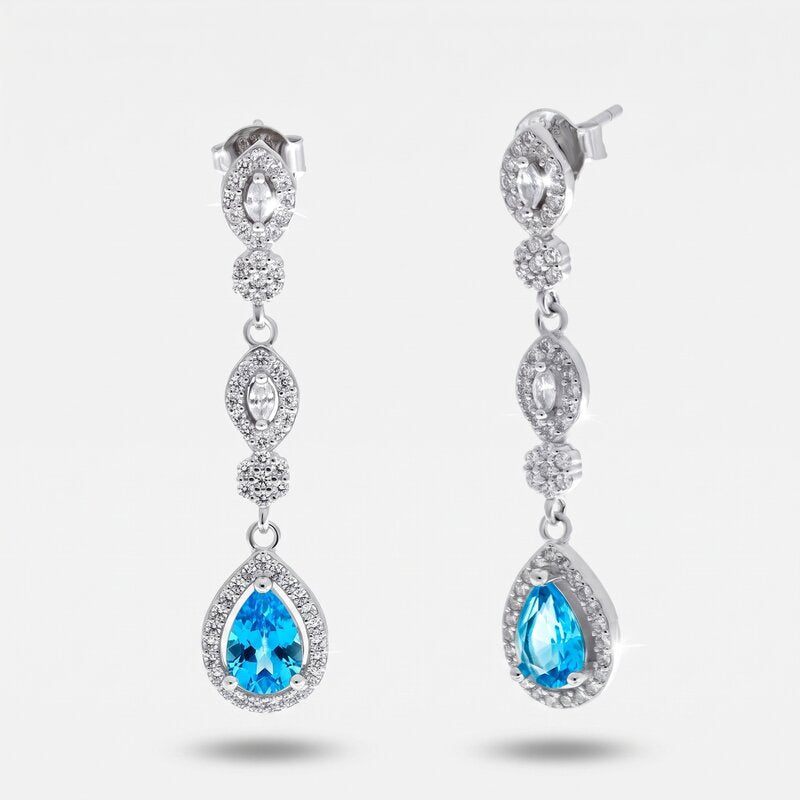 Orecchini in Argento 925 goccia azzurra con zirconi Collezione Hanoi - BYSIMON gioielli