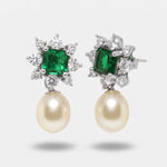 Orecchini in Argento 925 fiore verde con perla Collezione Hanoi - BYSIMON gioielli