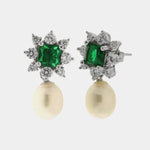 Orecchini in Argento 925 fiore verde con perla Collezione Hanoi - BYSIMON gioielli