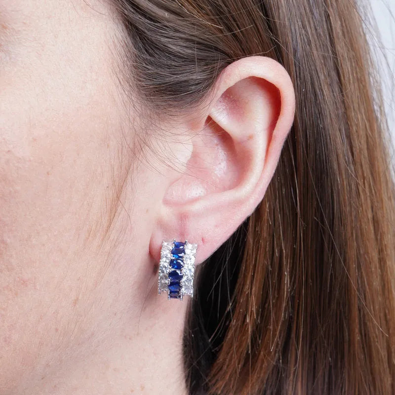 Orecchini in Argento 925 semicerchio con zirconi blu Collezione Hanoi - BYSIMON gioielli