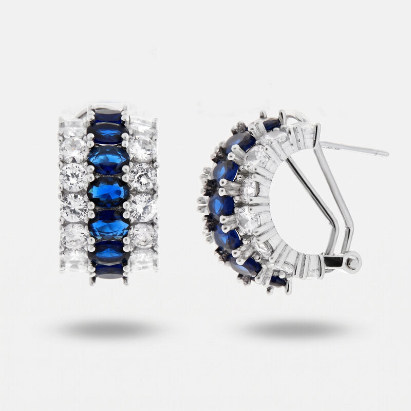 Orecchini in Argento 925 semicerchio con zirconi blu Collezione Hanoi - BYSIMON gioielli