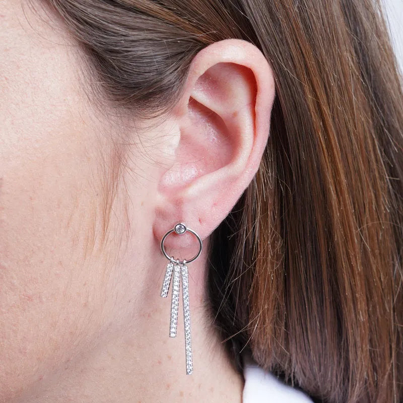 Orecchini in Argento 925 cerchio con zirconi pendenti Collezione Hanoi - BYSIMON gioielli