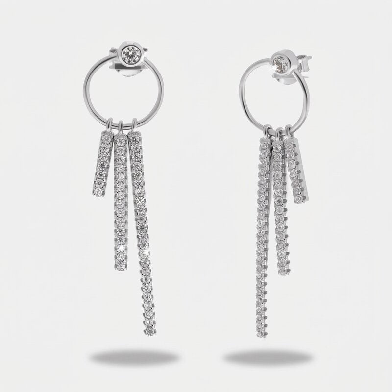 Orecchini in Argento 925 cerchio con zirconi pendenti Collezione Hanoi - BYSIMON gioielli