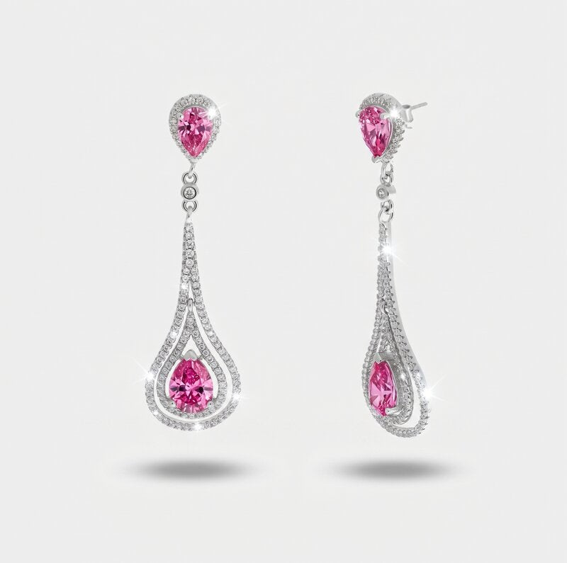 Orecchini in Argento 925 goccia zirconata rosa Collezione Hanoi - BYSIMON gioielli