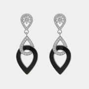 Orecchini in Argento 925 gocce intrecciate con smalto nero e zirconi
