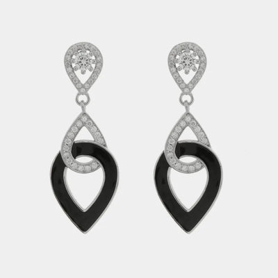 Orecchini in Argento 925 gocce intrecciate con smalto nero e zirconi