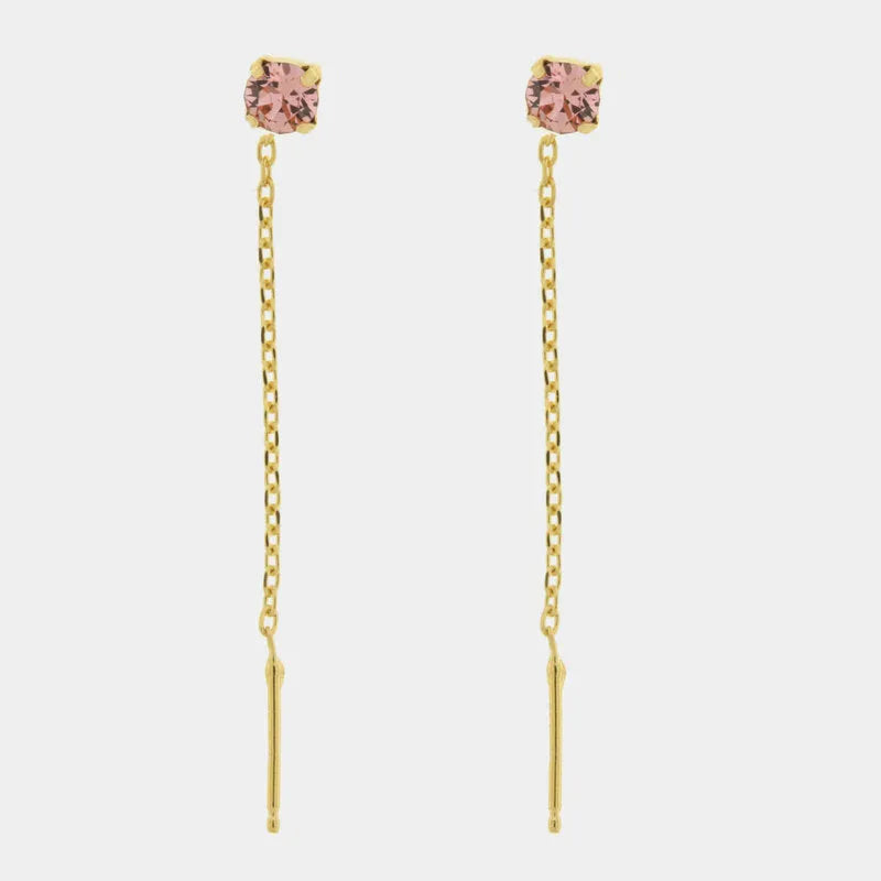 925 Silver drop earrings with pink solitaire