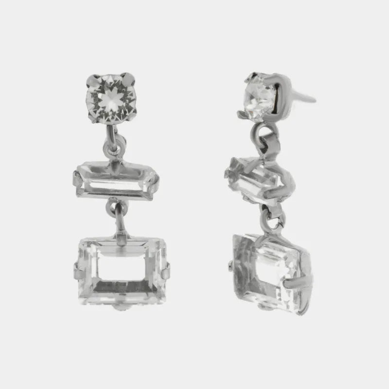 925 Sterling Silver Rectangular Zircon Earrings