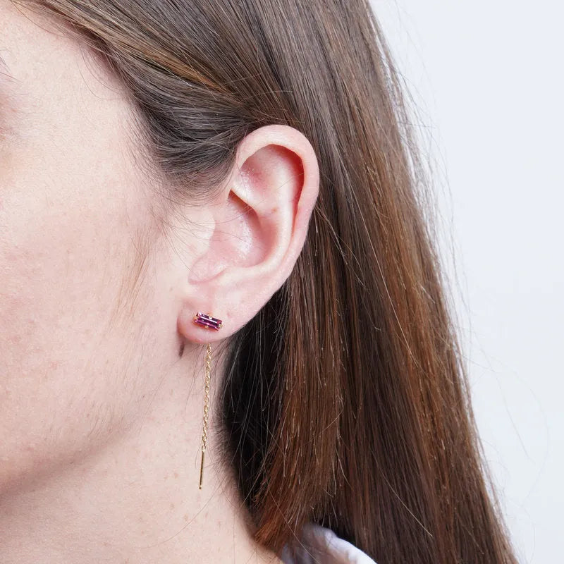 Sterling Silver 925 pull-through earrings with pink rectangle