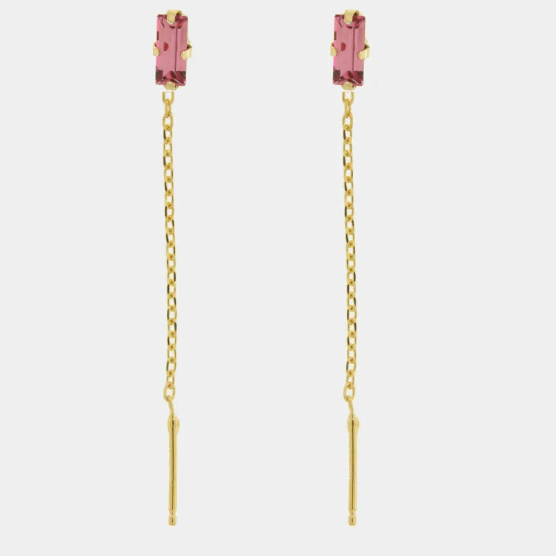 Sterling Silver 925 pull-through earrings with pink rectangle