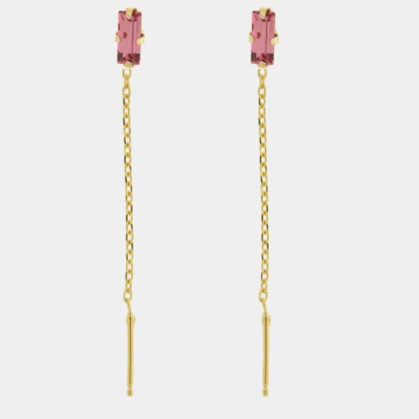 Orecchini argento 925 saliscendi con rettangolo rosa - BYSIMON gioielli