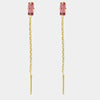 Sterling Silver 925 pull-through earrings with pink rectangle