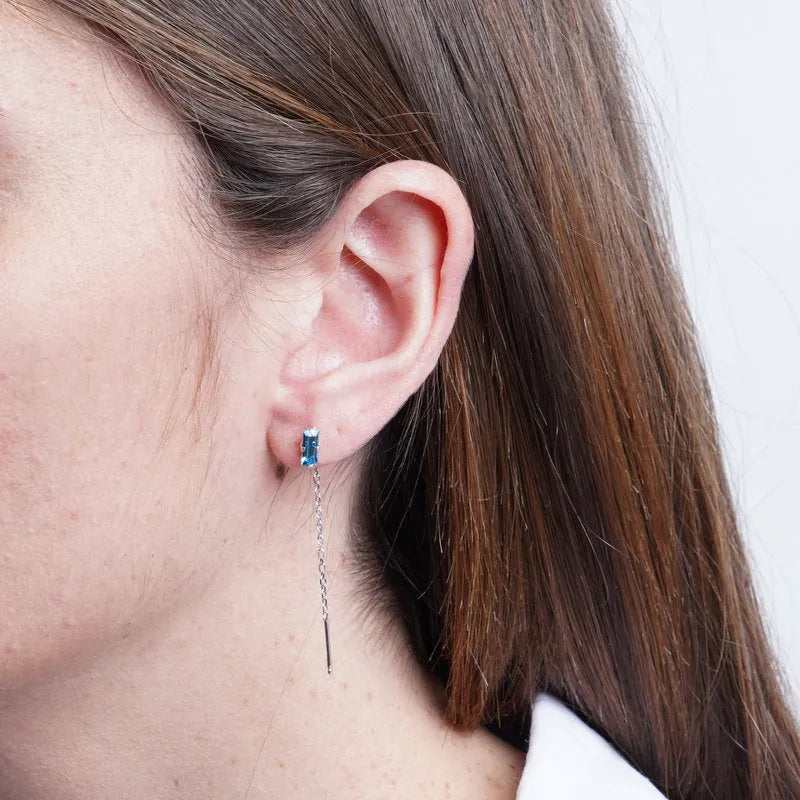 Sterling Silver 925 drop earrings with light blue rectangle