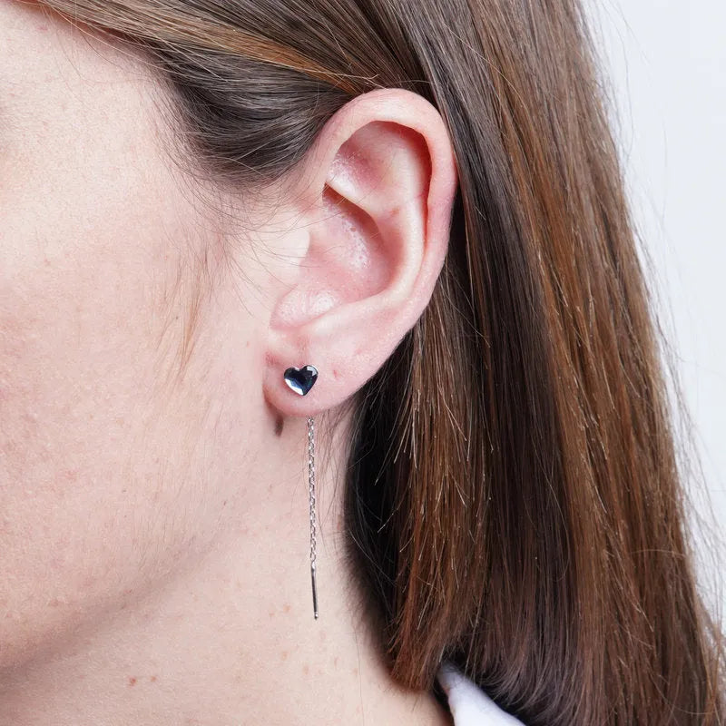 925 Sterling Silver Dangle Heart Earrings