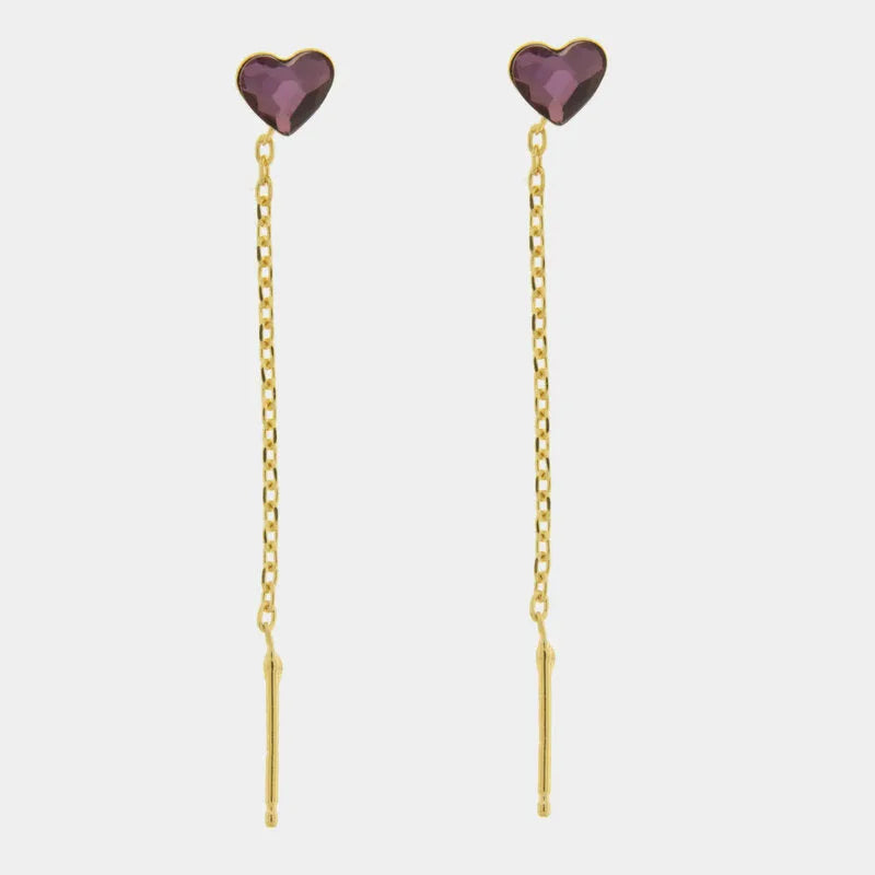 925 Silver Purple Heart Drop Earrings