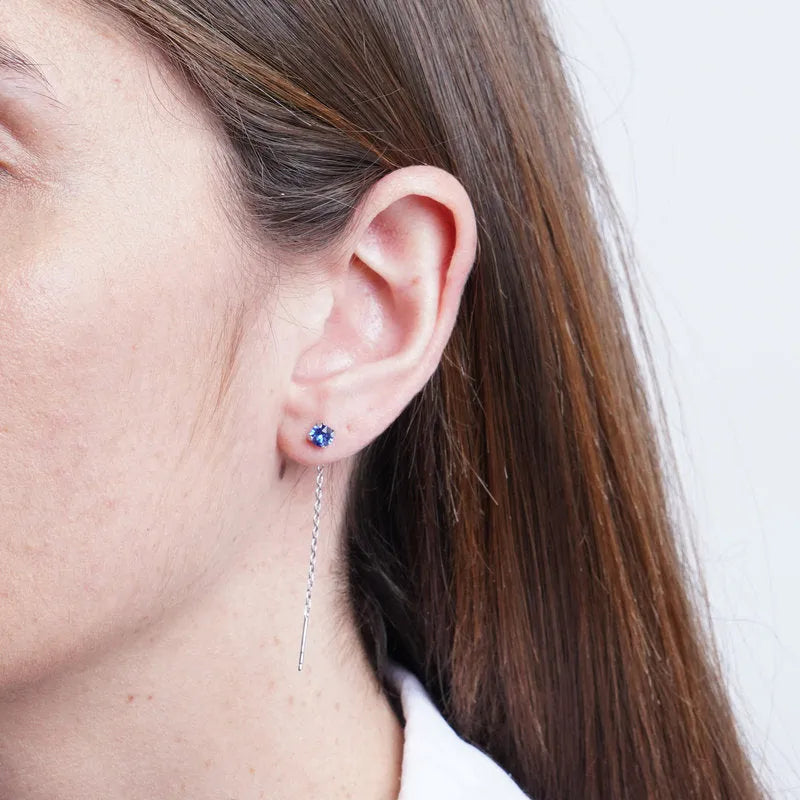 Orecchini in Argento 925 saliscendi con punto luce blu