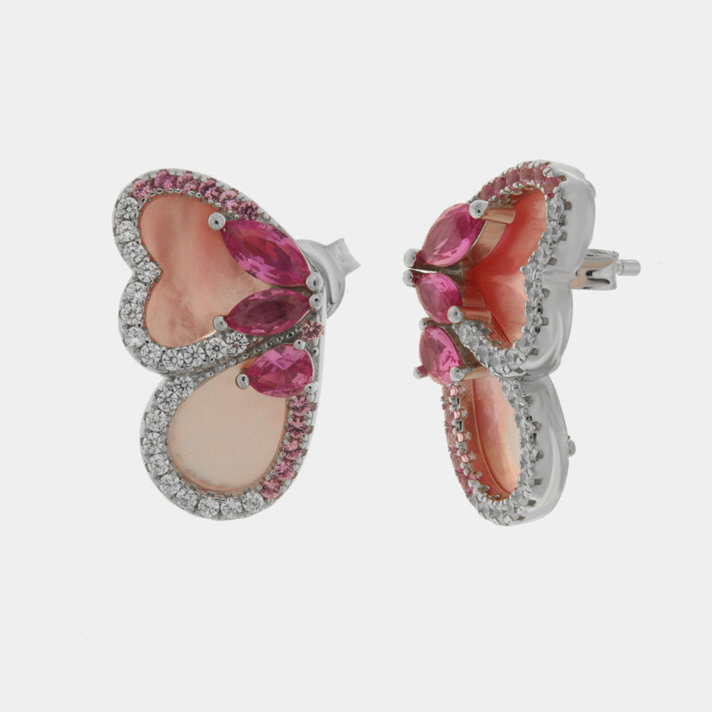 Orecchini argento 925 farfalla rosa in madreperla - BYSIMON gioielli