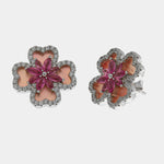 Orecchini argento 925 quadrifoglio in madreperla e fiore rosa - BYSIMON gioielli