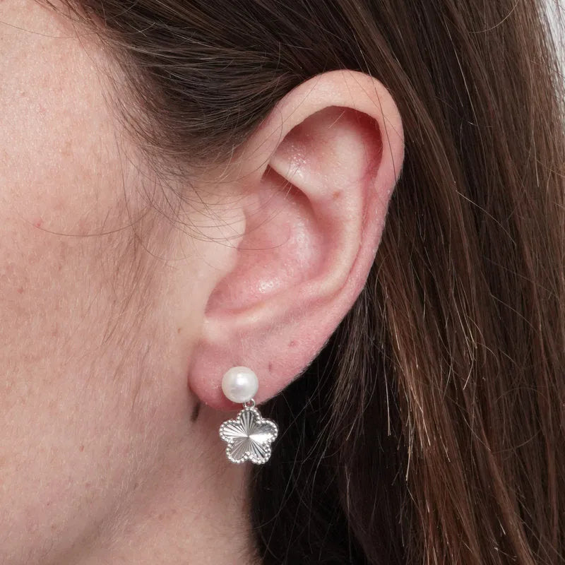 Orecchini in Argento 925 fiore con perla