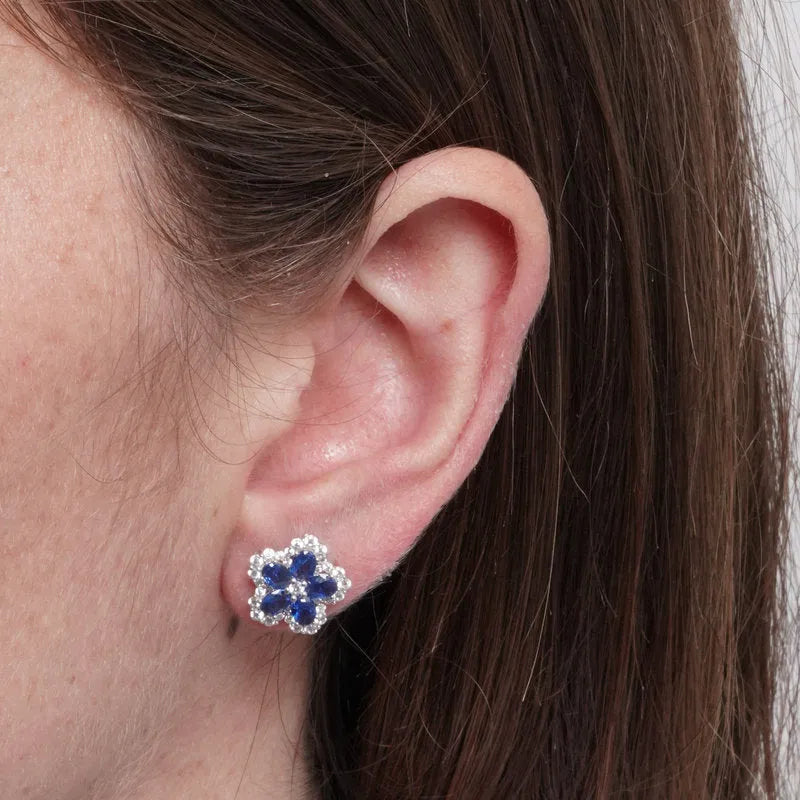Orecchini in Argento 925 fiore zirconato blu - BYSIMON gioielli