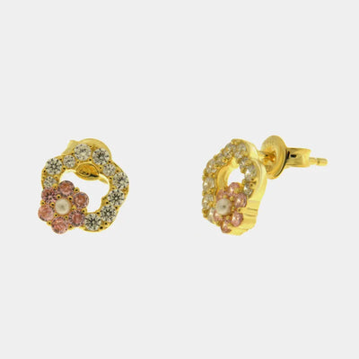 Orecchini in Argento 925 fiori verdi e rosa - BYSIMON gioielli