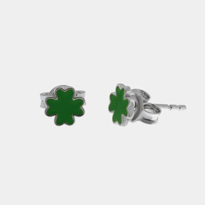 Orecchini argento 925 quadrifoglio smaltato verde - BYSIMON gioielli