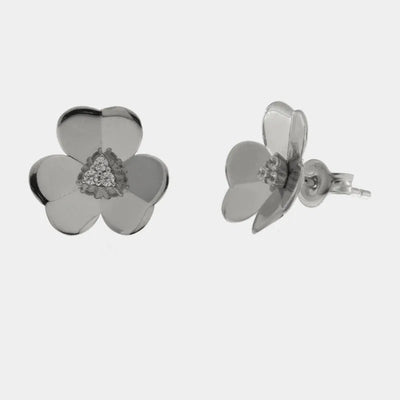 Orecchini in Argento 925 fiore liscio con punto luce - BYSIMON gioielli