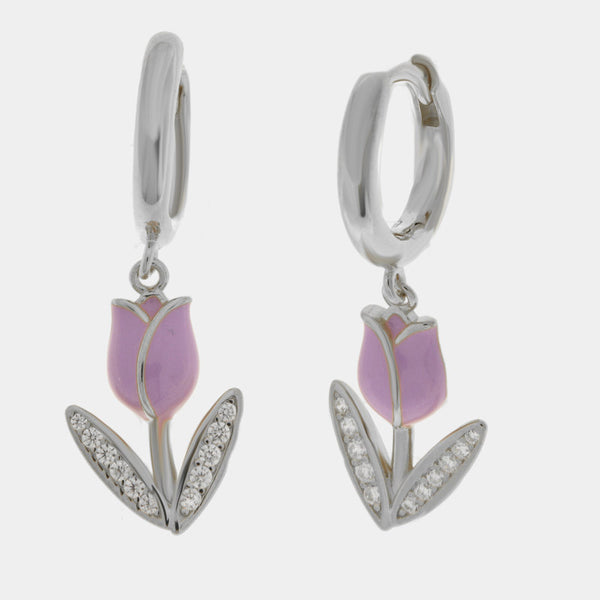 Orecchini argento 925 tulipano lilla - BYSIMON gioielli