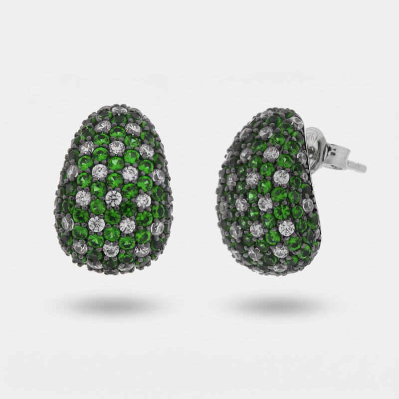 Orecchini argento 925 bombato con pavè verdi - BYSIMON gioielli
