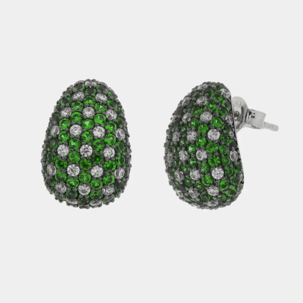 Orecchini argento 925 bombato con pavè verdi - BYSIMON gioielli