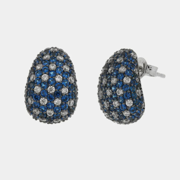 Orecchini argento 925 bombato con pavè blu - BYSIMON gioielli