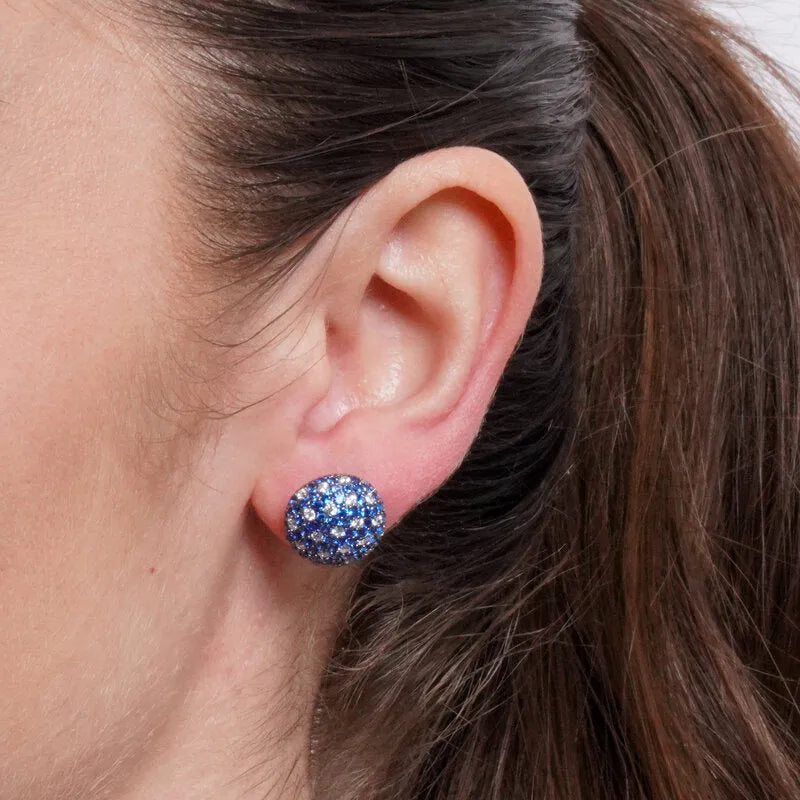 Orecchini in Argento 925 cerchio bombato con pave' blu