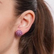 Orecchini in Argento 925 cerchio bombato con pave' rossi