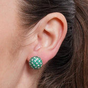 Orecchini in Argento 925 cerchio bombato con pave' verdi