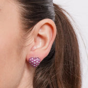 Orecchini in Argento 925 cuore bombato con pave' rossi
