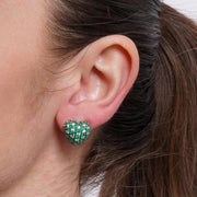 Orecchini in Argento 925 cuore bombato con pave' verdi