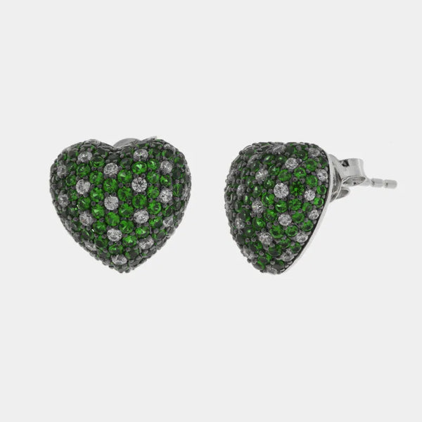 Orecchini argento 925 cuore bombato con pavè verdi - BYSIMON gioielli