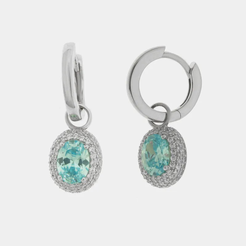 Orecchini in Argento 925 cerchietto con zircone azzurro pendente