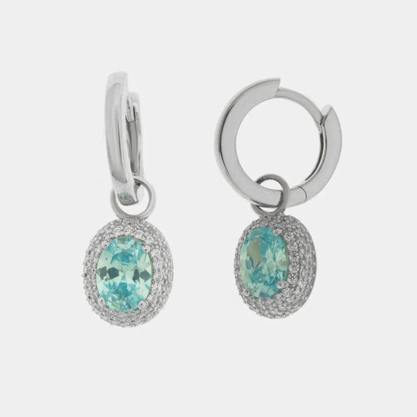 Orecchini argento 925 cerchietto con zircone azzurro pendente - BYSIMON gioielli