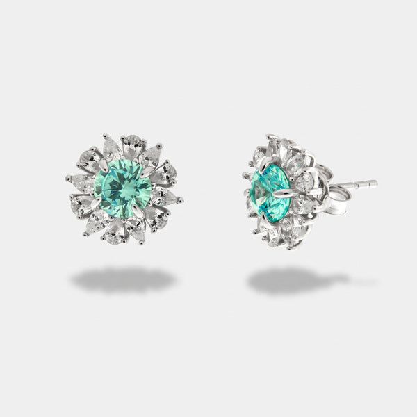Orecchini in Argento 925 fiore zirconato con punto luce azzurro - BYSIMON gioielli