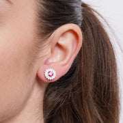 Orecchini in Argento 925 a lobo zirconato con punto luce rosso